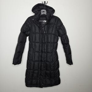 THE NORTH FACE Womens  550 DOWN HOOD QUILTED PUFFER KNEE LONG BLACK Coat XS